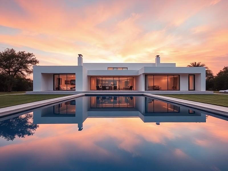 Villa exterior with reflecting pool